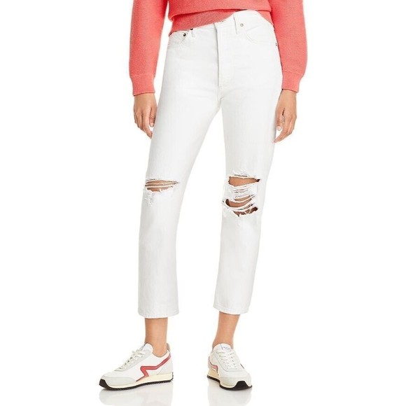 Agolde Denim - AGOLDE Womens Riley High Rise Straight Crop Jeans Pants White Size 30